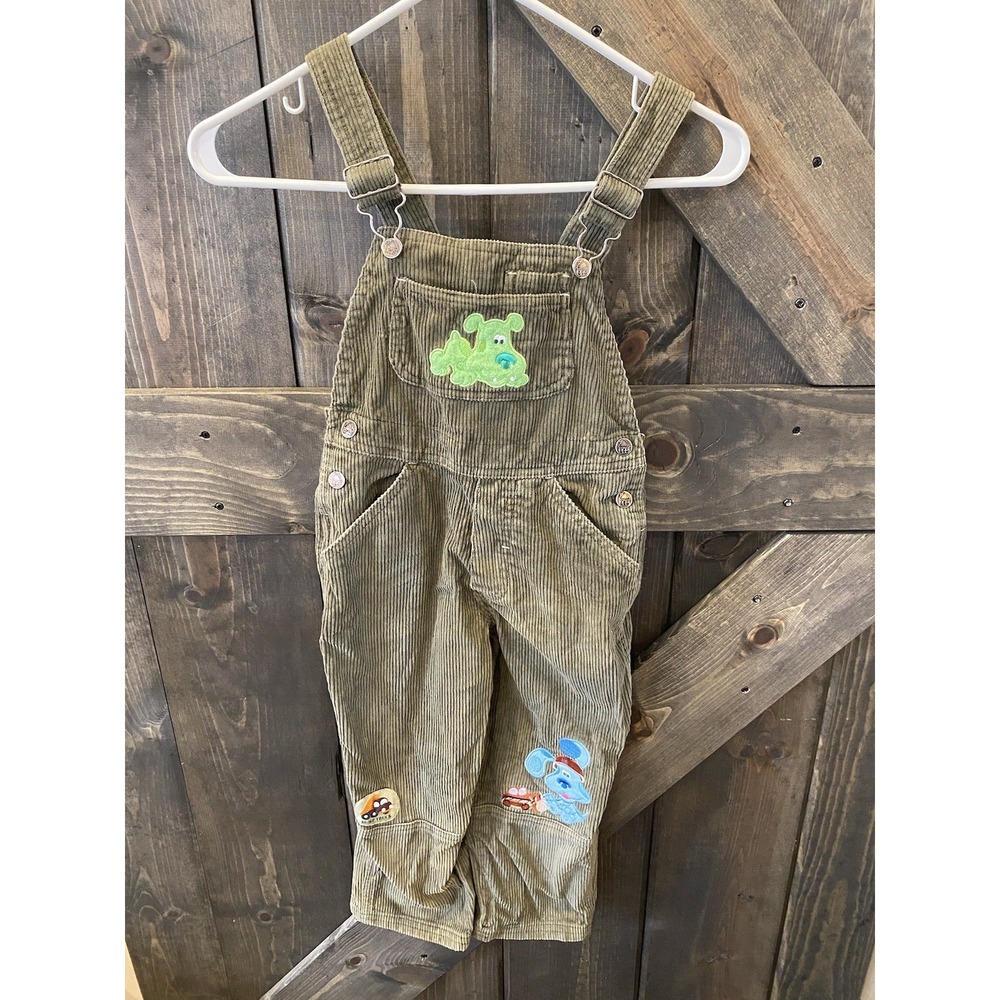 Y2K 2001 Rare 5T Blues Clues Corduroy Overalls- Green Puppy/Dump Trucks